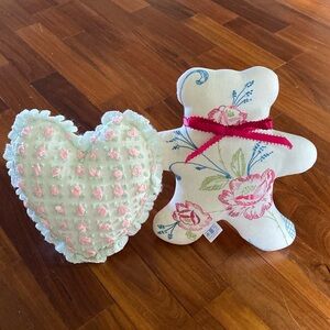 Pair of vintage fabric stuffed heart and bear